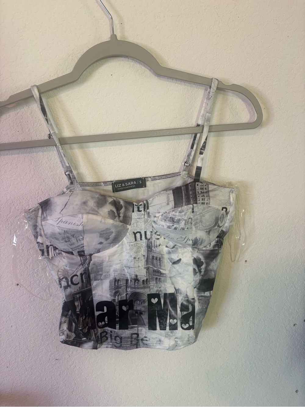 Liz & Sara Black and White Graphic Bustier Crop Top